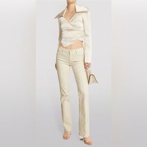Paige Sloane Modern Low Rise Slim Trouser Jean Cream 25 Classic Minimalist Chic